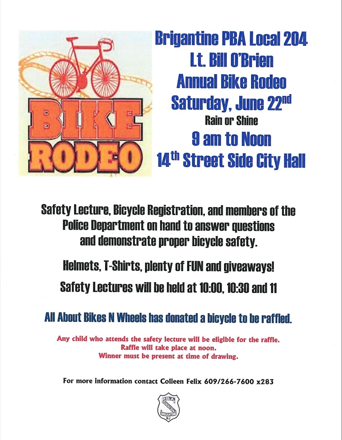 PBA Local 204 Lt. Bill O'Brian Bike Rodeo Official Brigantine